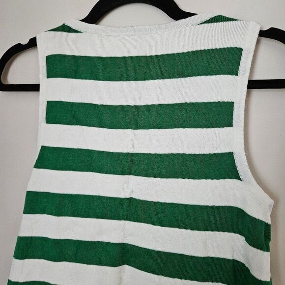 Moth Tank Top Knit Striped Anthropologie Green White Casual Crewneck Coastal - Picture 6 of 10